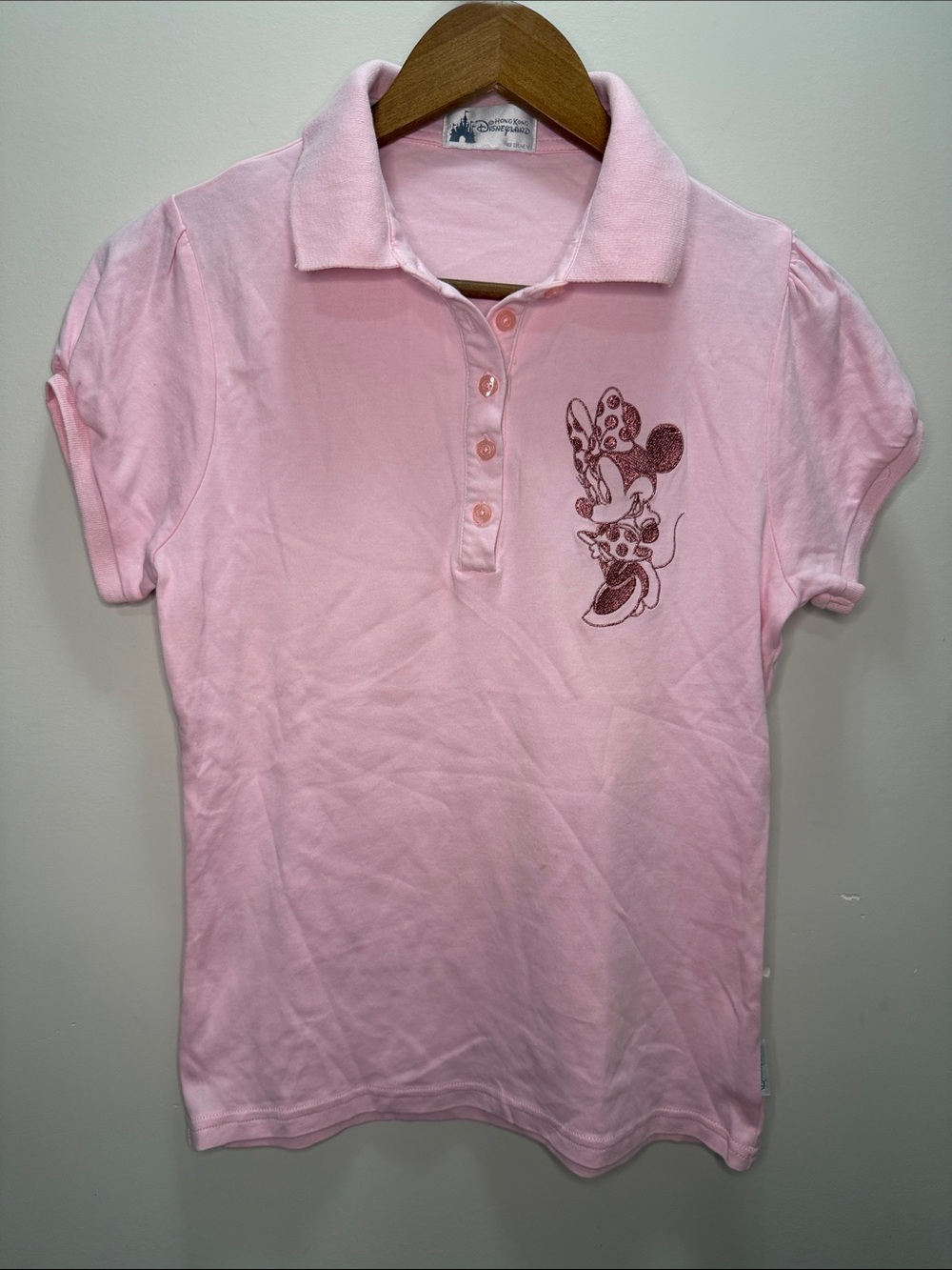 Disneyland HK TeensLight Pink Polo Top with Minnie Graphic SIZE XL or 23.5 x 18